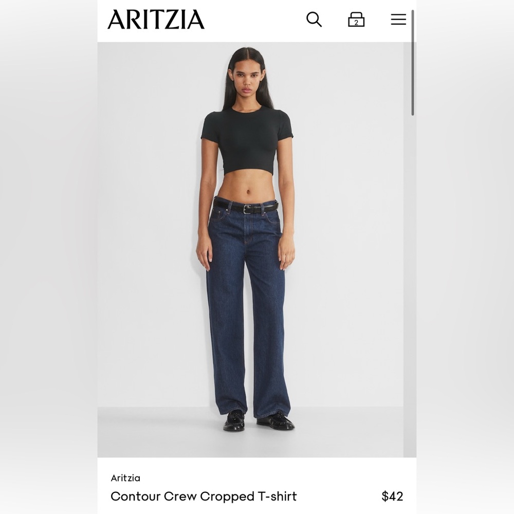Aritzia Babaton Contour Crew t-shirt cropped, navy, size M